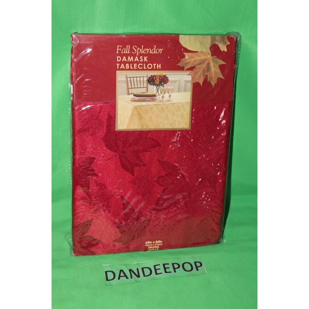 Fall Splendor Damask Claret Red Leaf Pattern Red Tablecloth Oblong 60 x 84
